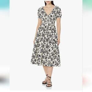 The Drop Daksha Black and White Puff Sleeve Midi Sundress